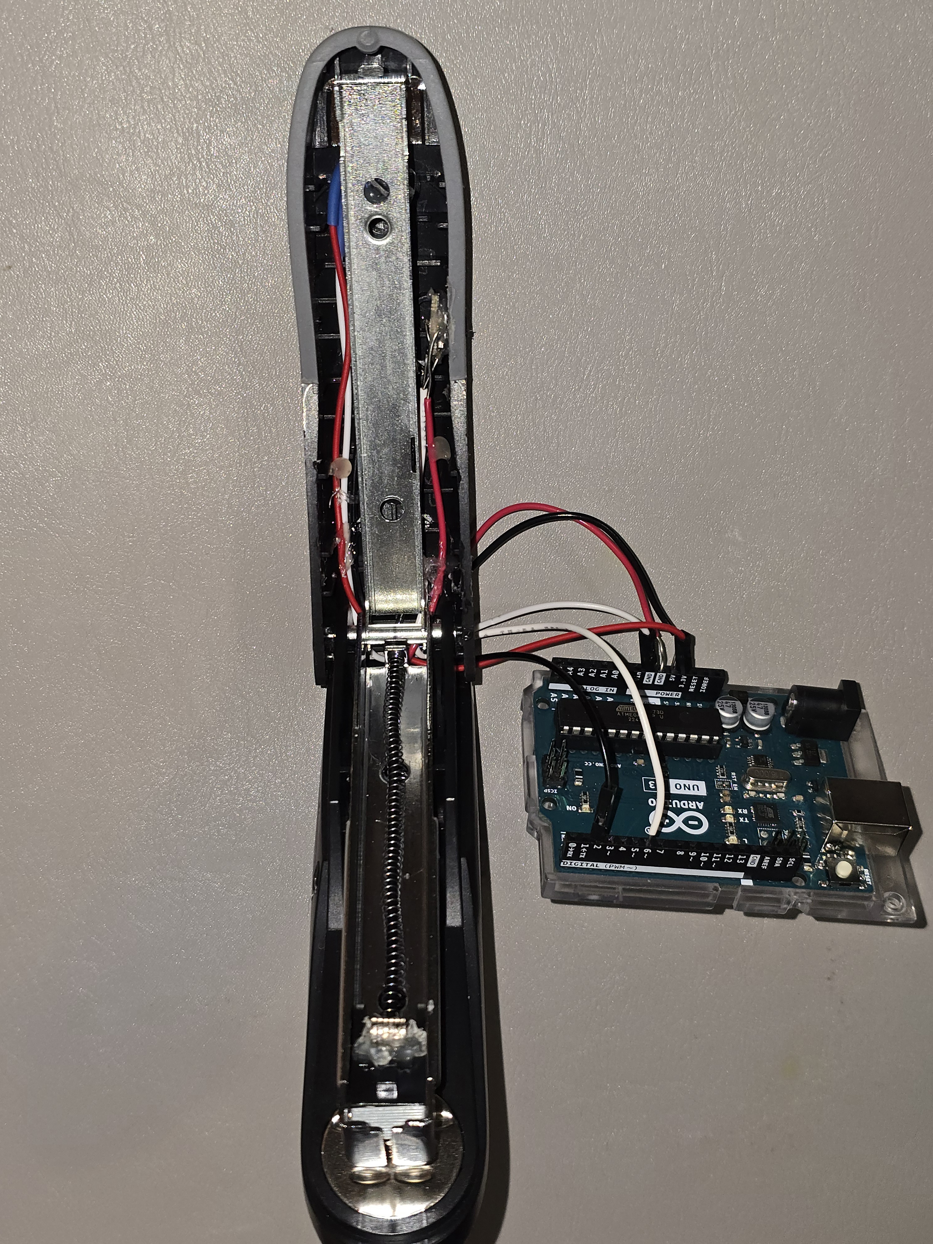Top-down interior view wired to Arduino Uno